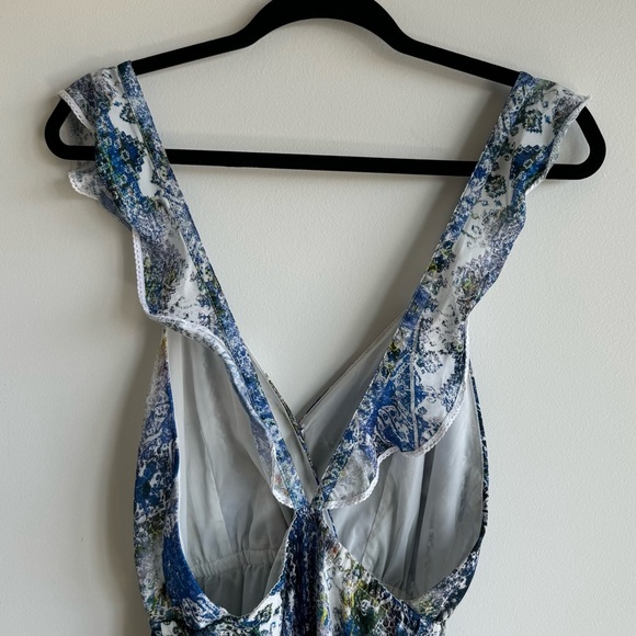Tularosa Blue Multi Print Lace Trim Scallop Strap Dress Size Medium - Picture 6 of 9